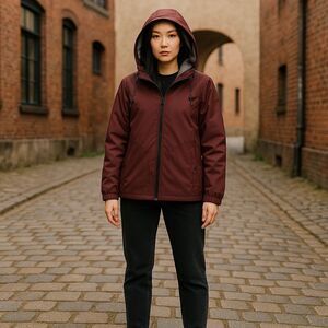 Nomad Women’s Burgundy Tech Fleece Hooded‎ Jacket Size S Casual Mid-Length
